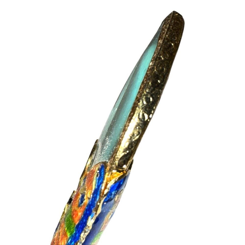 Vintage Colorful Cloisonne Butterfly Floral Handheld Magnifying Glass 2.75' - Picture 7 of 7